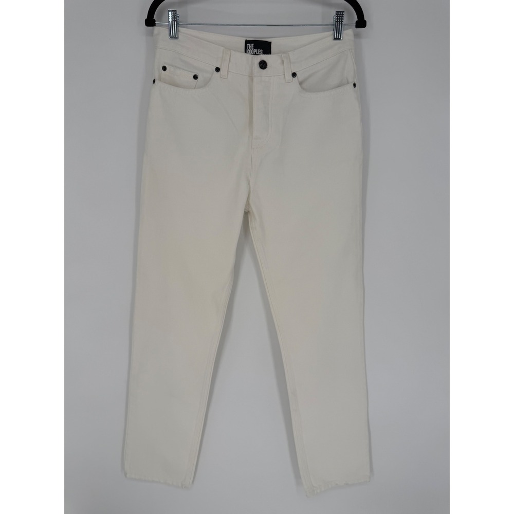 THE KOOPLES OFF-WHITE STRAIGHT LEG DENIM JEANS BUTTON FLY 28 DISTRESSED HEM